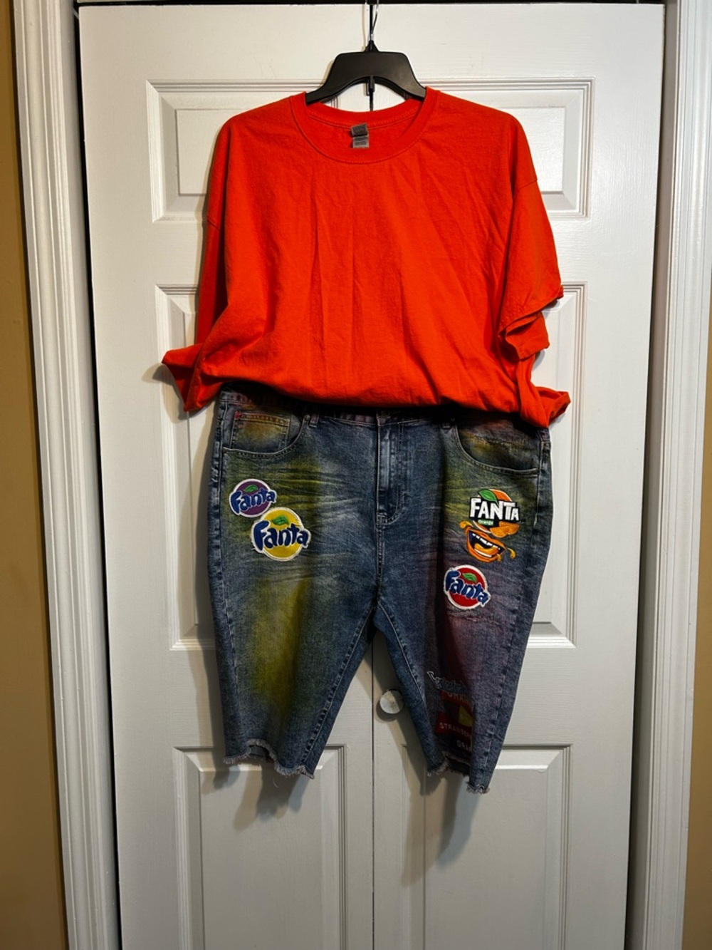 Staple Pigeon Denim Jean Short Set Size 40 Fanta Multi Tie Dye Unbranded Tee